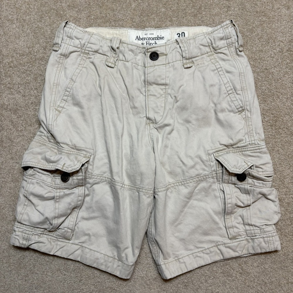 Vtg Abercrombie & Fitch Cargo Shorts Mens 30 Beige Chunky Utility Military Y2K